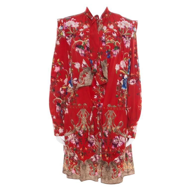 Roberto Cavalli Red Floral Foil Print Silk Crepe de Chine Dress M For ...
