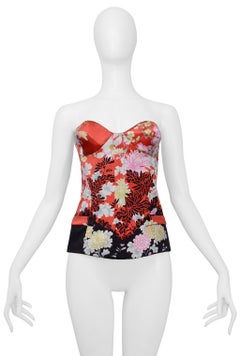 Roberto Cavalli Red Floral Obi Corset Bustier Top 2008