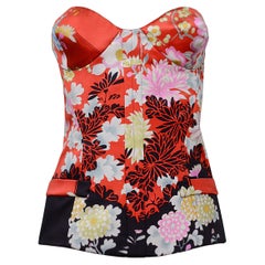 Roberto Cavalli Red Floral Obi Corset Bustier Top 2008