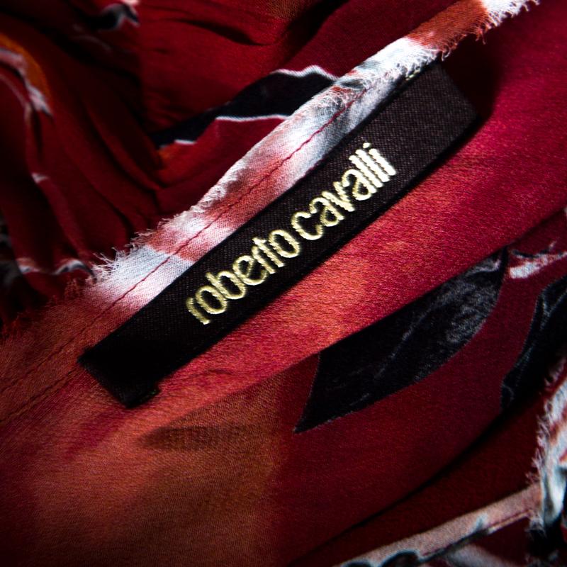 Roberto Cavalli Red Floral Printed Faux Wrap Draped Asymmetric Dress S 1