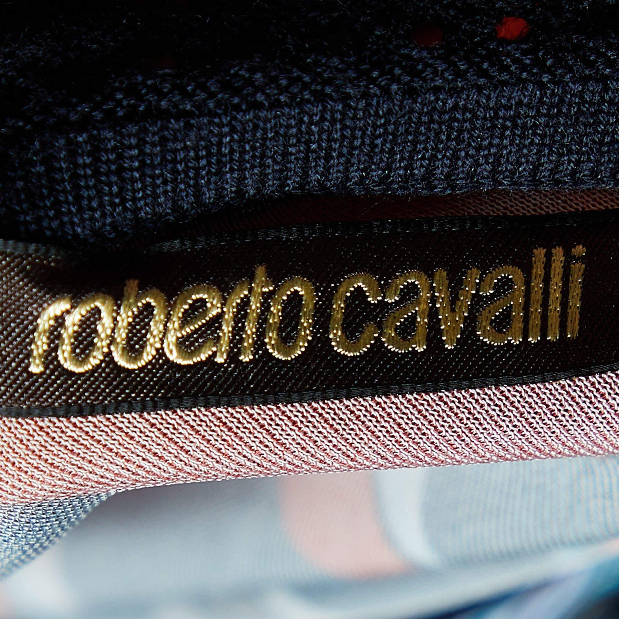 Roberto Cavalli Red Floral Printed Jersey & Knit Trim Mini Dress M In New Condition For Sale In Dubai, Al Qouz 2