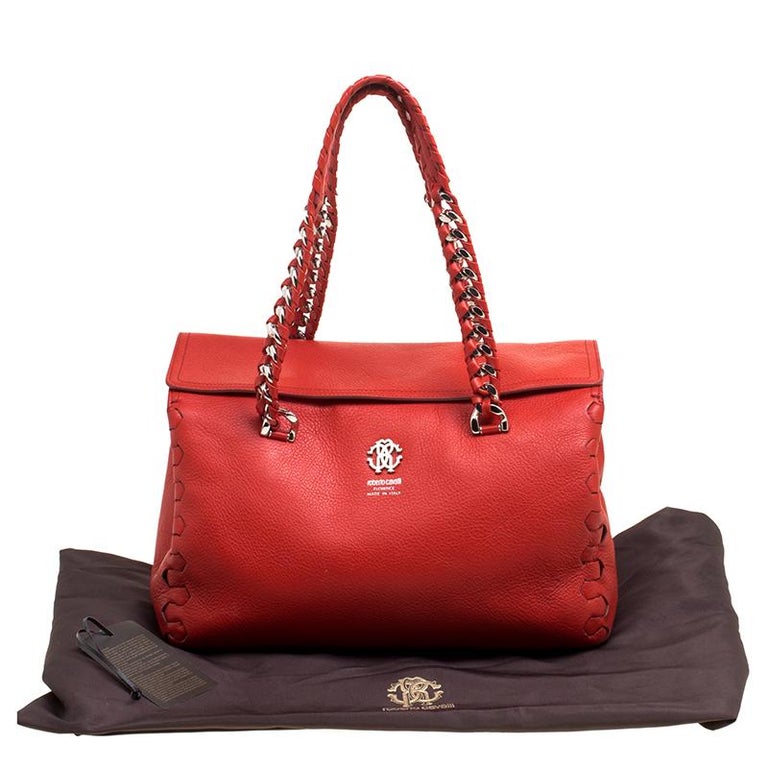 Roberto Cavalli Red Leather Small Regina Satchel For Sale at 1stDibs