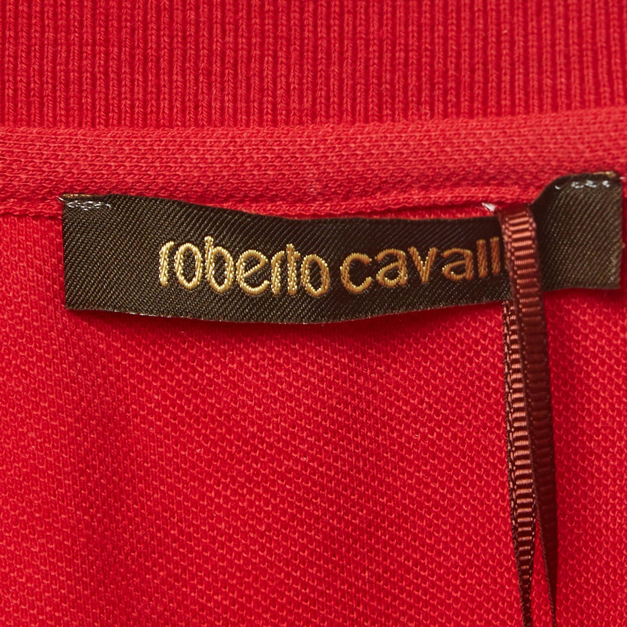 Roberto Cavalli Red Logo Embroidered Cotton Pique Polo T-Shirt M In Excellent Condition In Dubai, Al Qouz 2