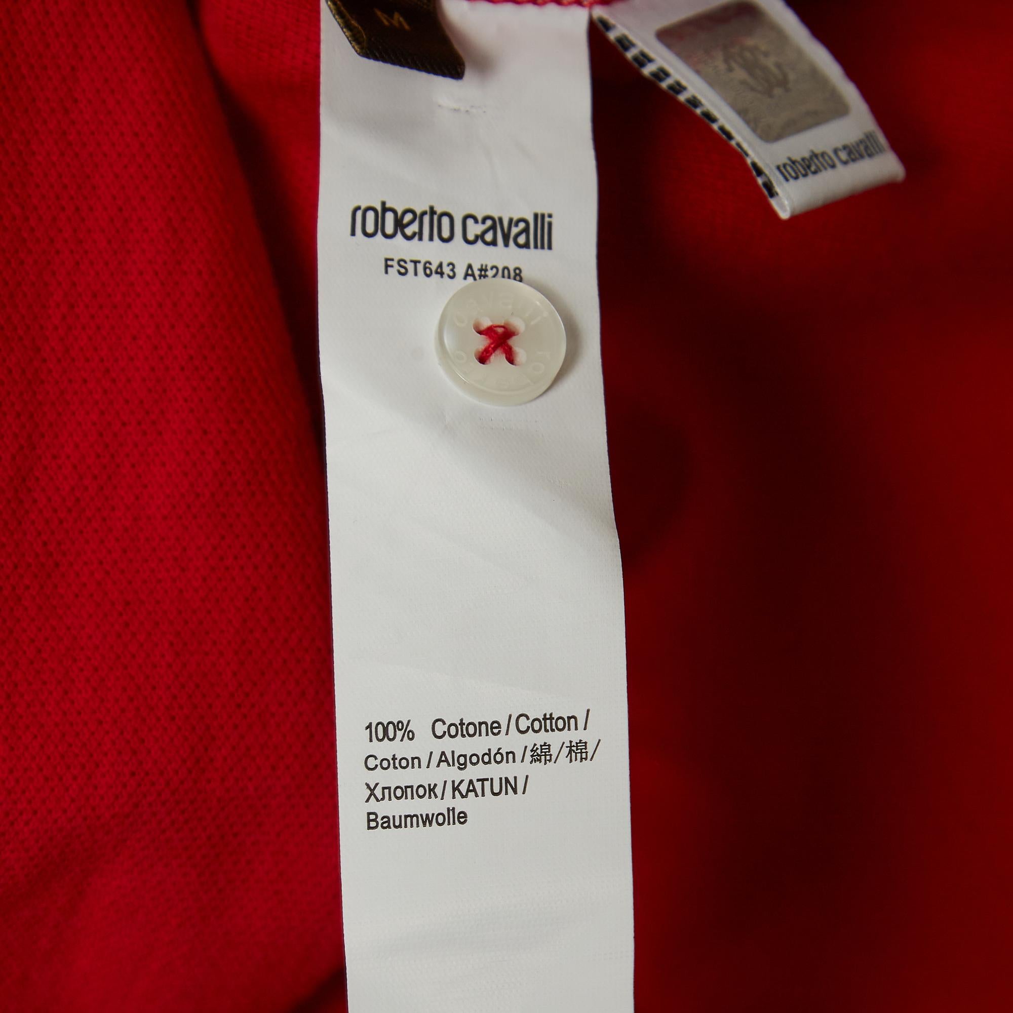 Roberto Cavalli Red Logo Embroidered Cotton Pique Polo T-Shirt M In New Condition In Dubai, Al Qouz 2