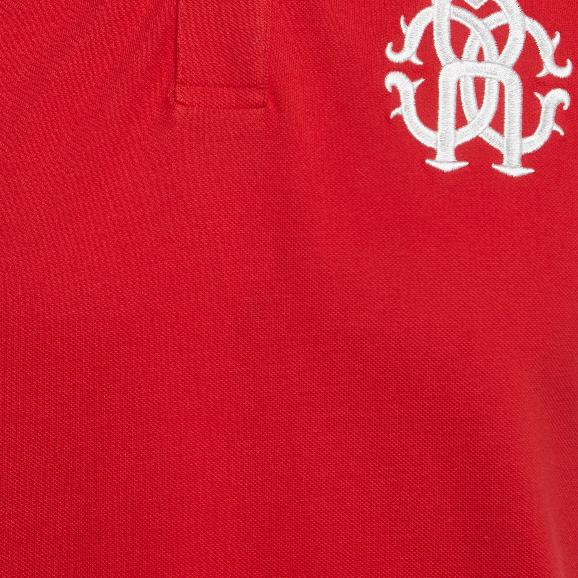 Men's Roberto Cavalli Red Logo Embroidered Cotton Pique Polo T-Shirt M