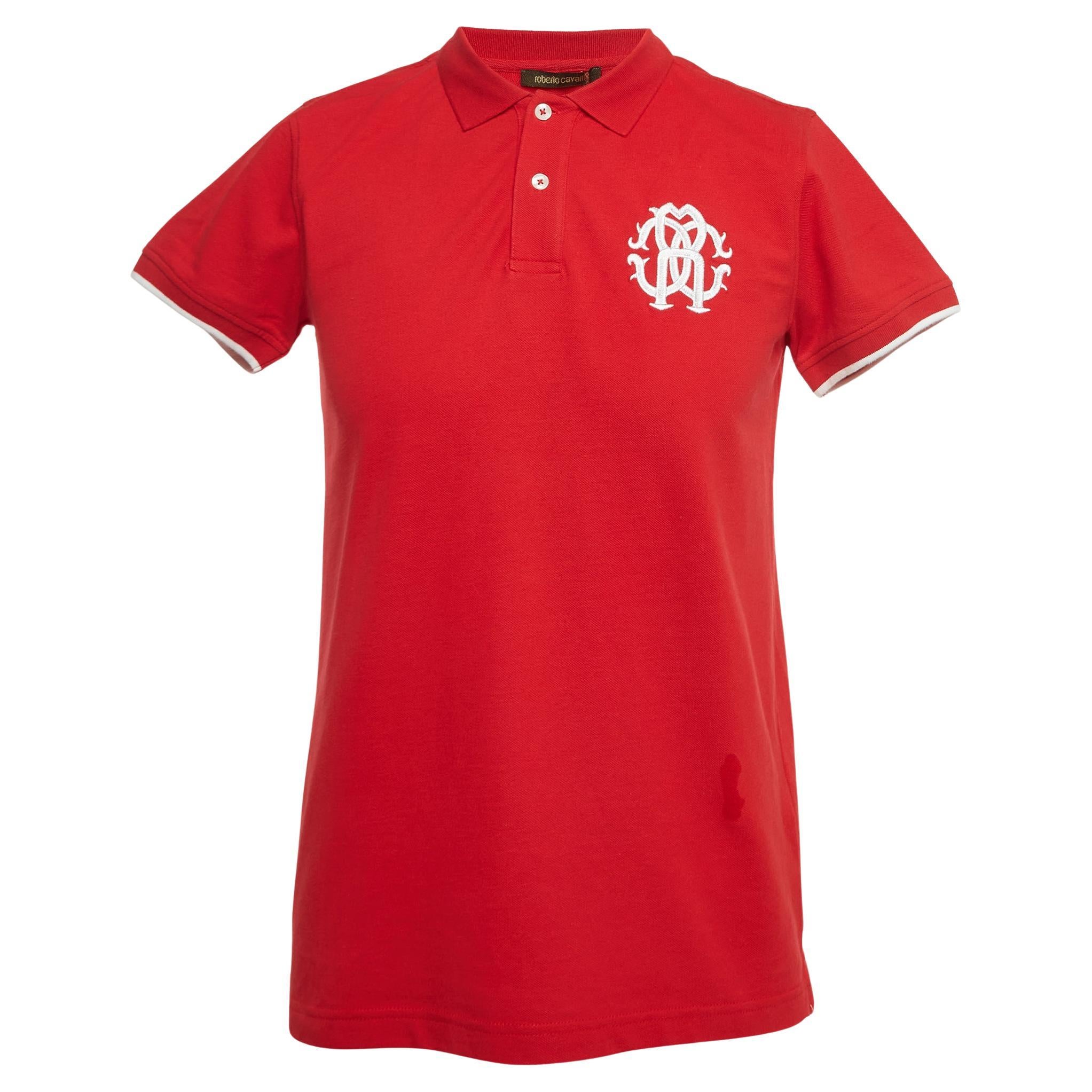 Roberto Cavalli Red Logo Embroidered Cotton Pique Polo T-Shirt M