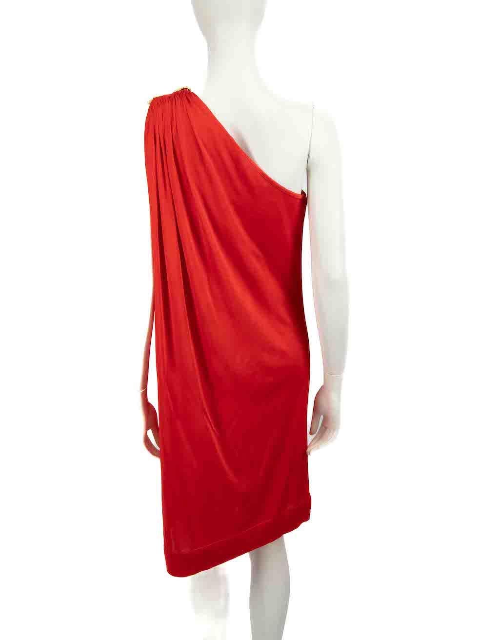 Roberto Cavalli Red One-Shoulder Drape Mini Dress Size L In Good Condition For Sale In London, GB