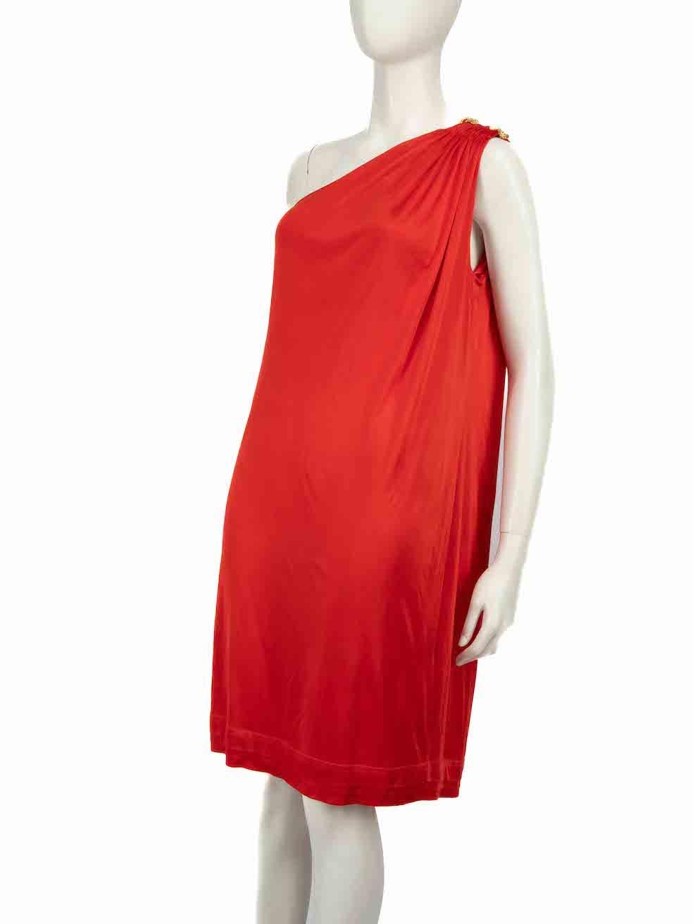 Women's Roberto Cavalli Red One-Shoulder Drape Mini Dress Size L For Sale
