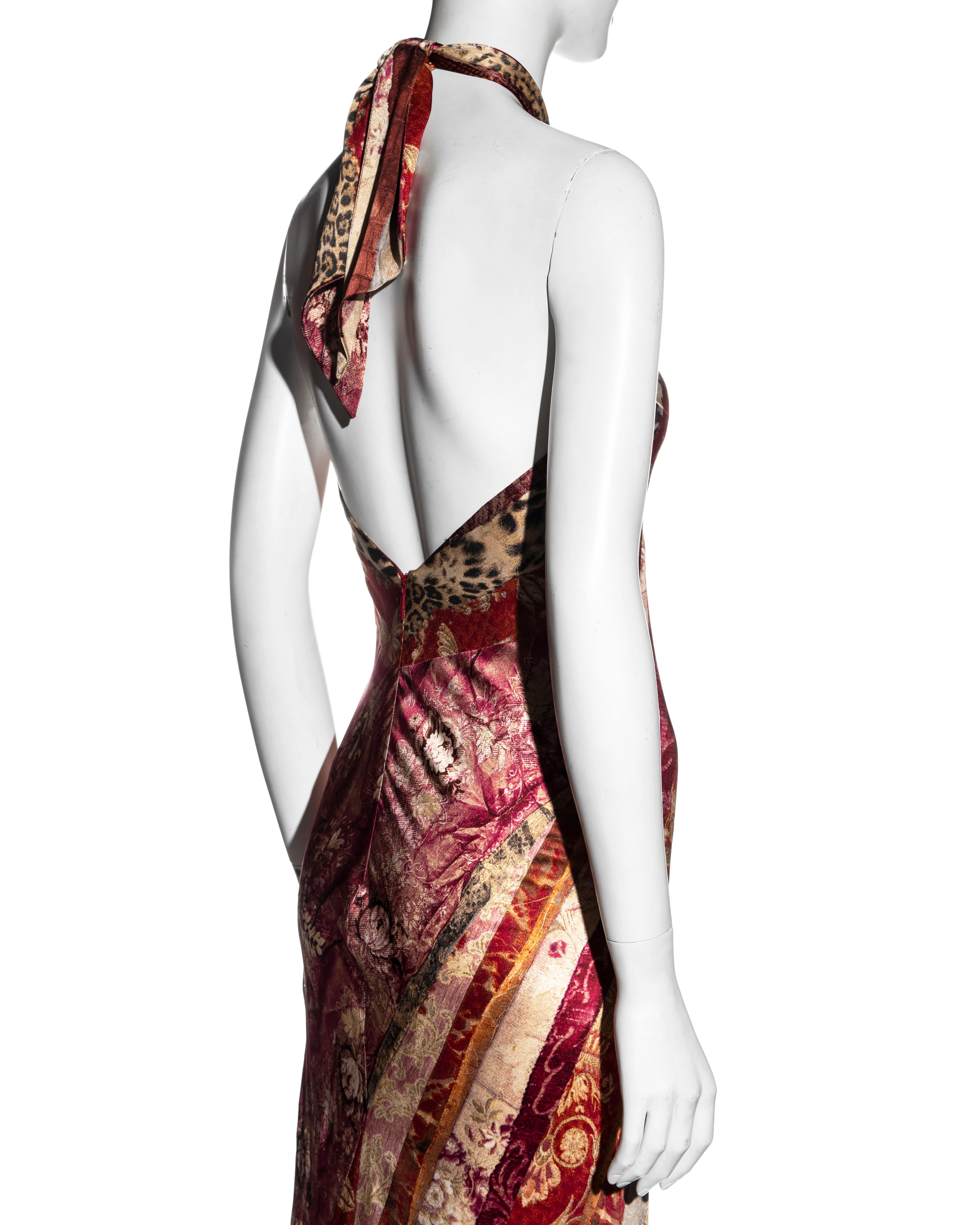 Roberto Cavalli Rotes, rosafarbenes und goldenes Maxikleid aus Seide mit schrägem Halsausschnitt, fw 2004 6