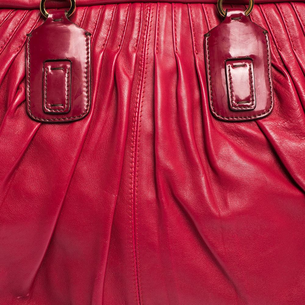 Roberto Cavalli Red Pleated Leather Chain Detail Handle Satchel 3