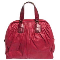 Roberto Cavalli Red Pleated Leather Chain Detail Handle Satchel