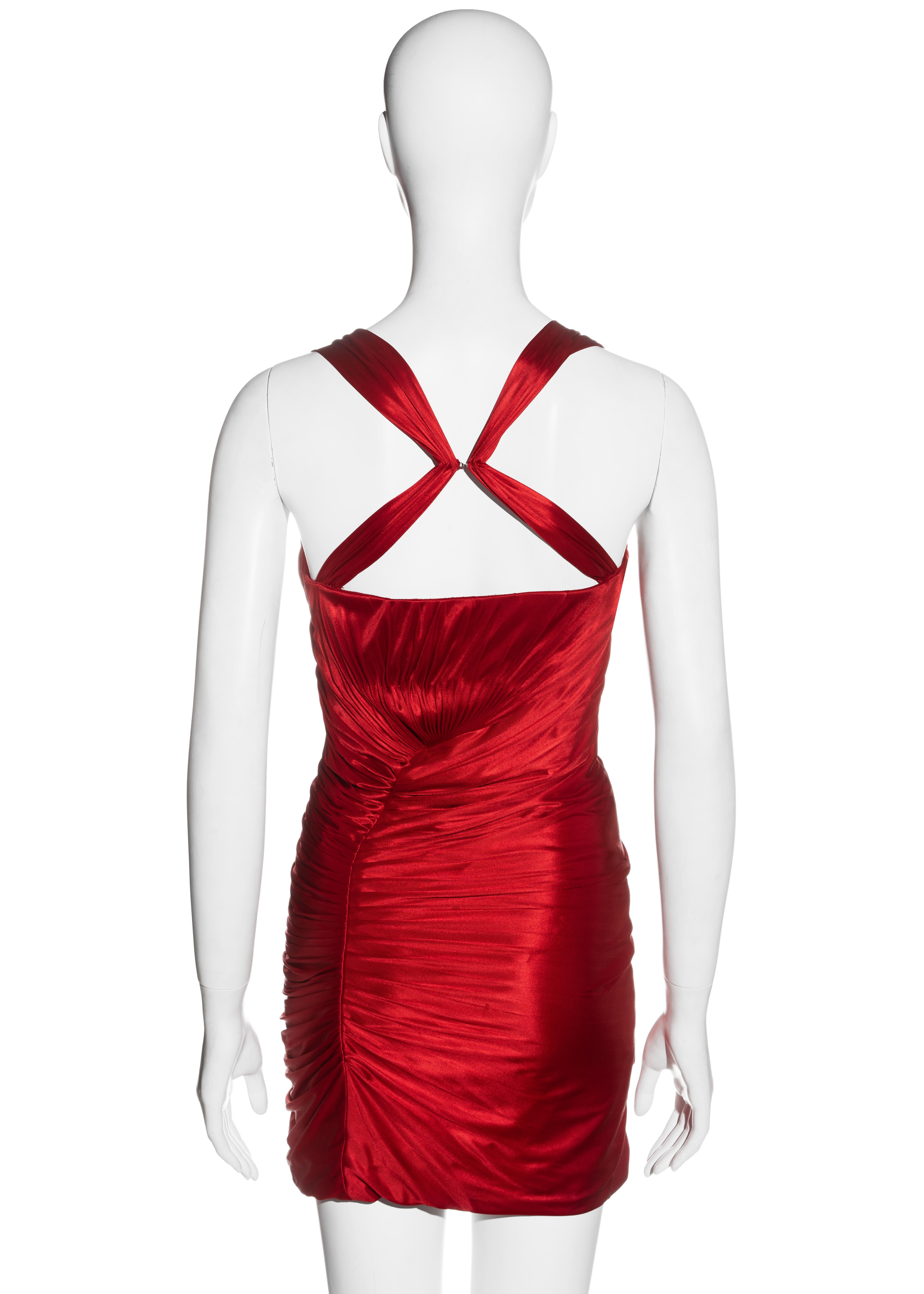 Roberto Cavalli minivestido de noche de viscosa plisada roja, c. 2000 1