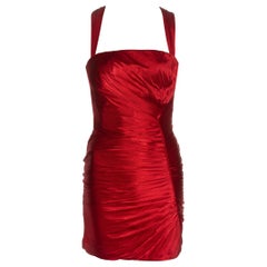 Roberto Cavalli red pleated viscose evening mini dress, c. 2000s