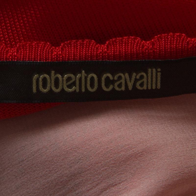 Roberto Cavalli Red Pointelle Knit Ruffle Trim Maxi Dress S In Excellent Condition In Dubai, Al Qouz 2