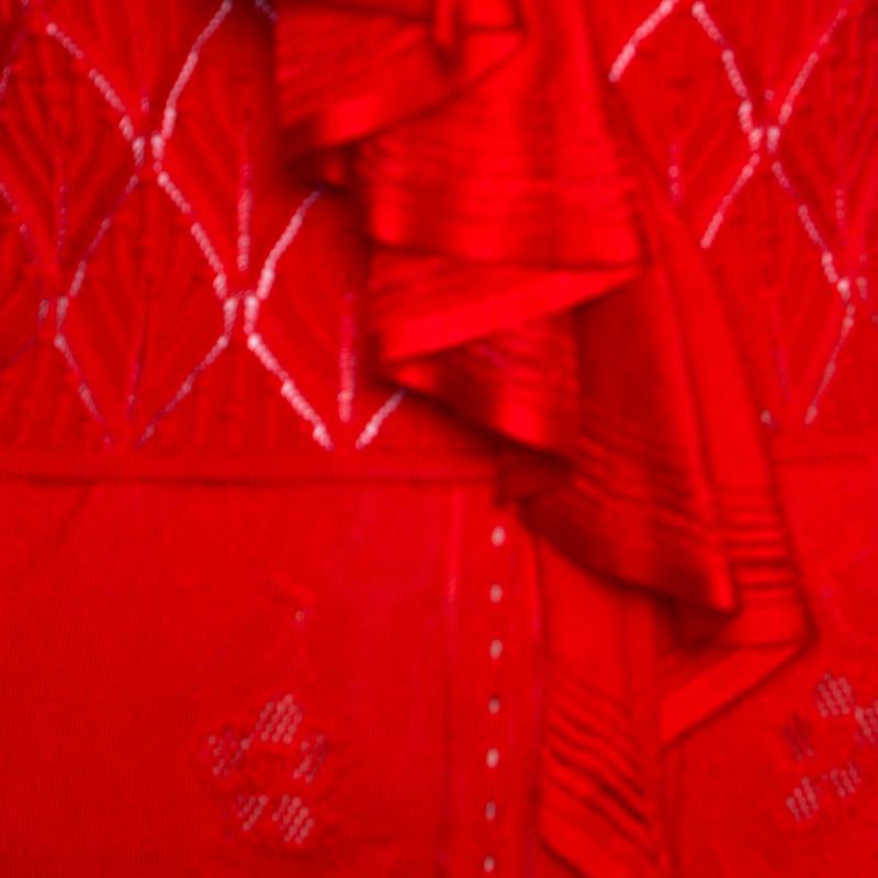 Women's Roberto Cavalli Red Pointelle Knit Ruffle Trim Maxi Dress S