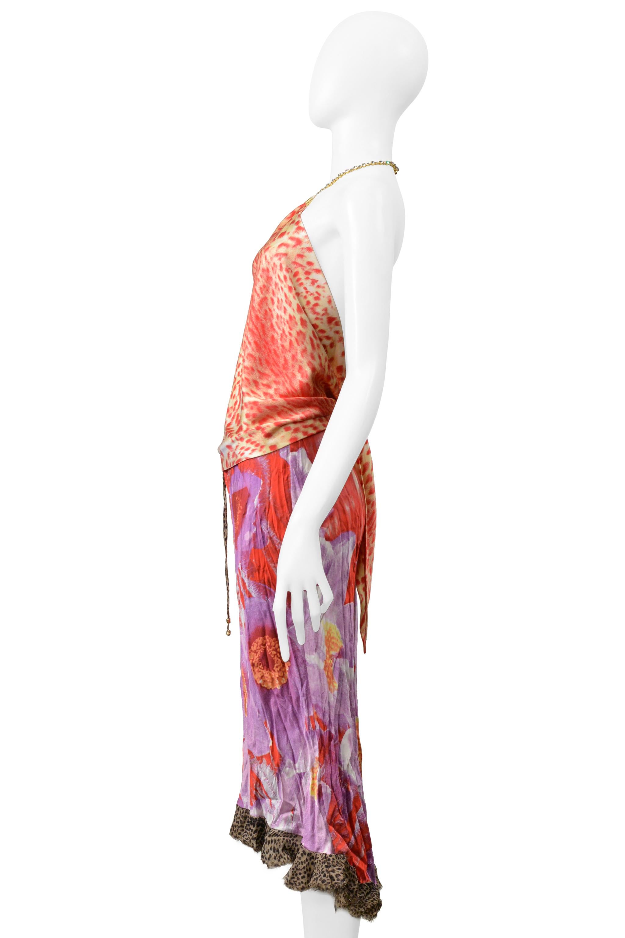 Roberto Cavalli Red & Purple Leopard & Floral 2 Piece Skirt And Top 5