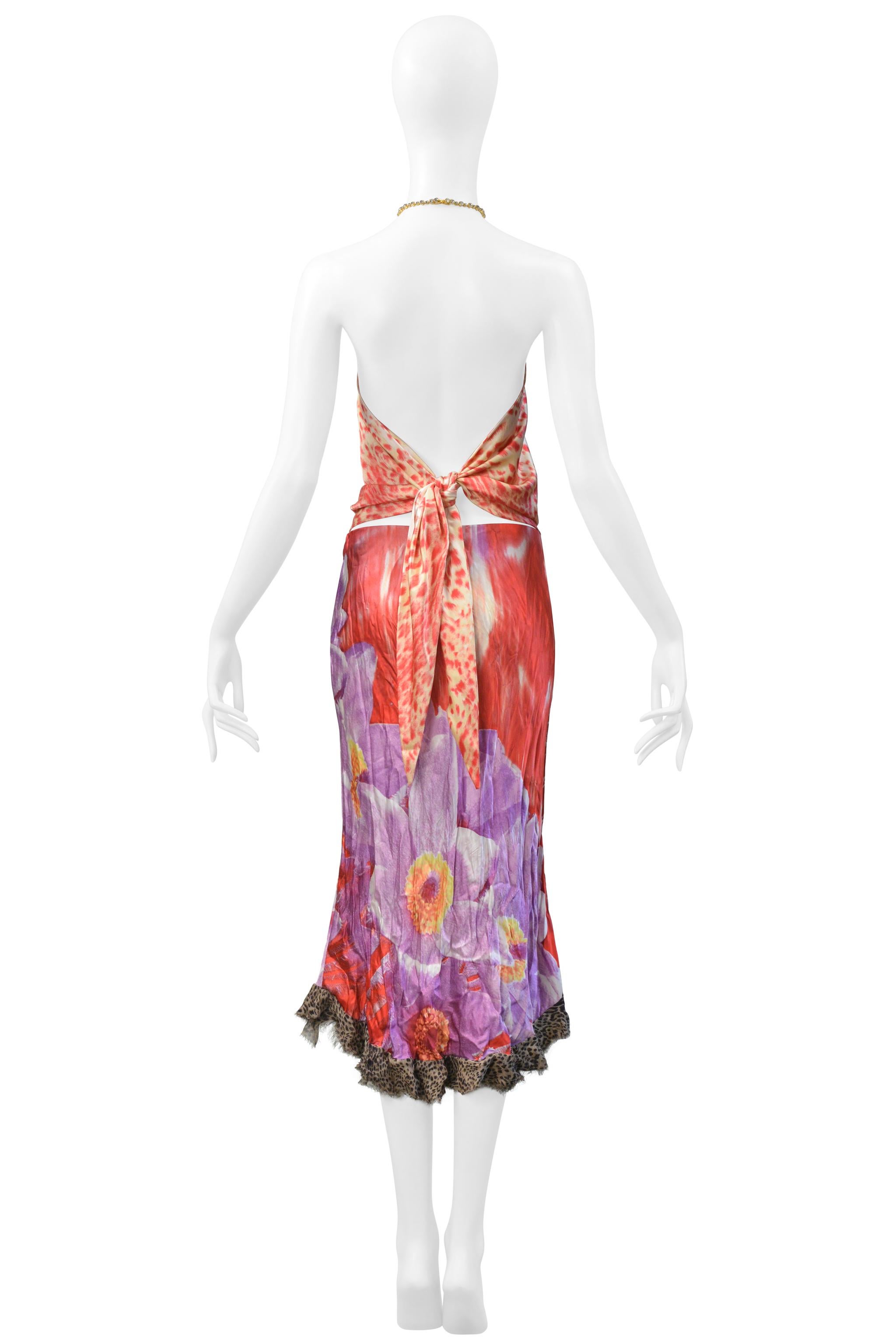 Roberto Cavalli Red & Purple Leopard & Floral 2 Piece Skirt And Top 7