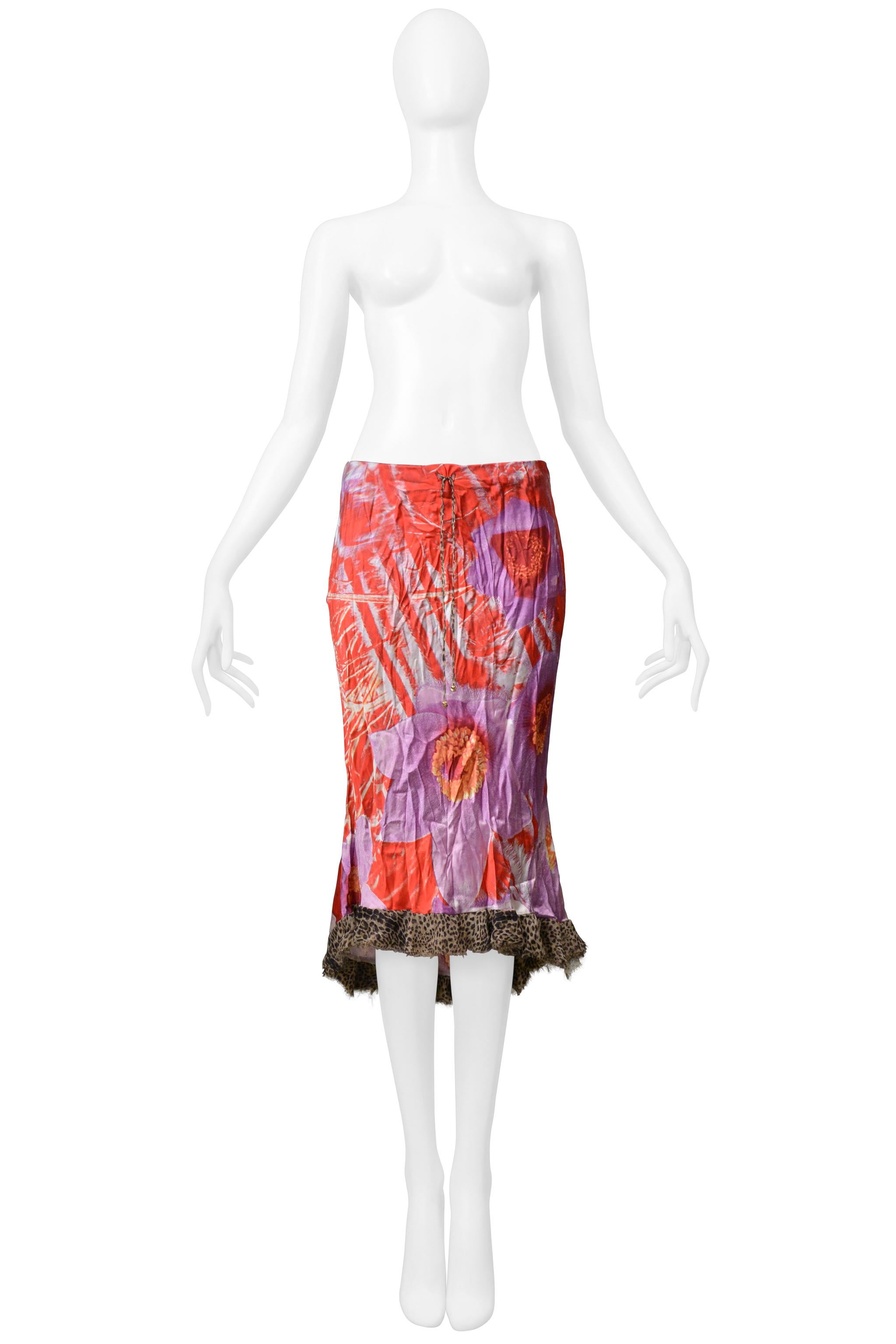 Beige Roberto Cavalli Red & Purple Leopard & Floral 2 Piece Skirt And Top