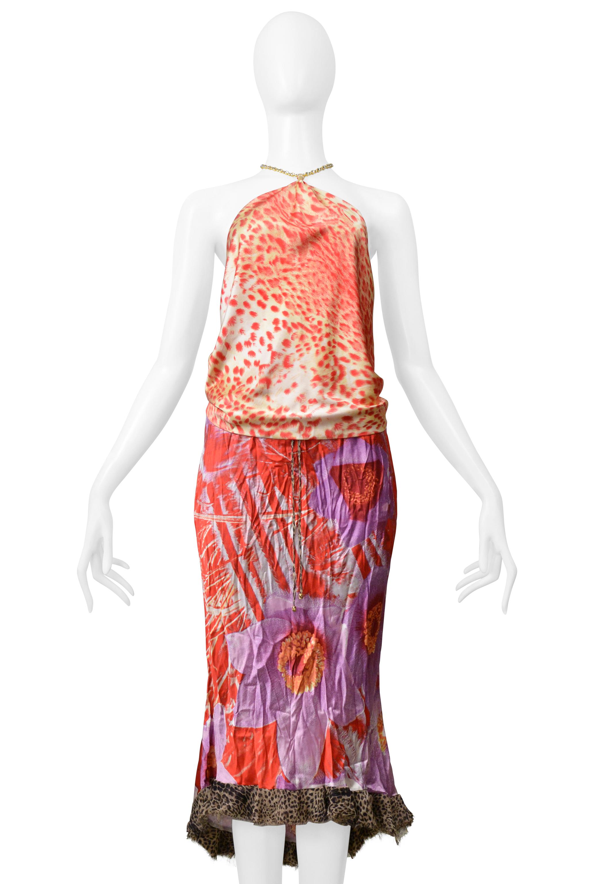 Roberto Cavalli Red & Purple Leopard & Floral 2 Piece Skirt And Top 1