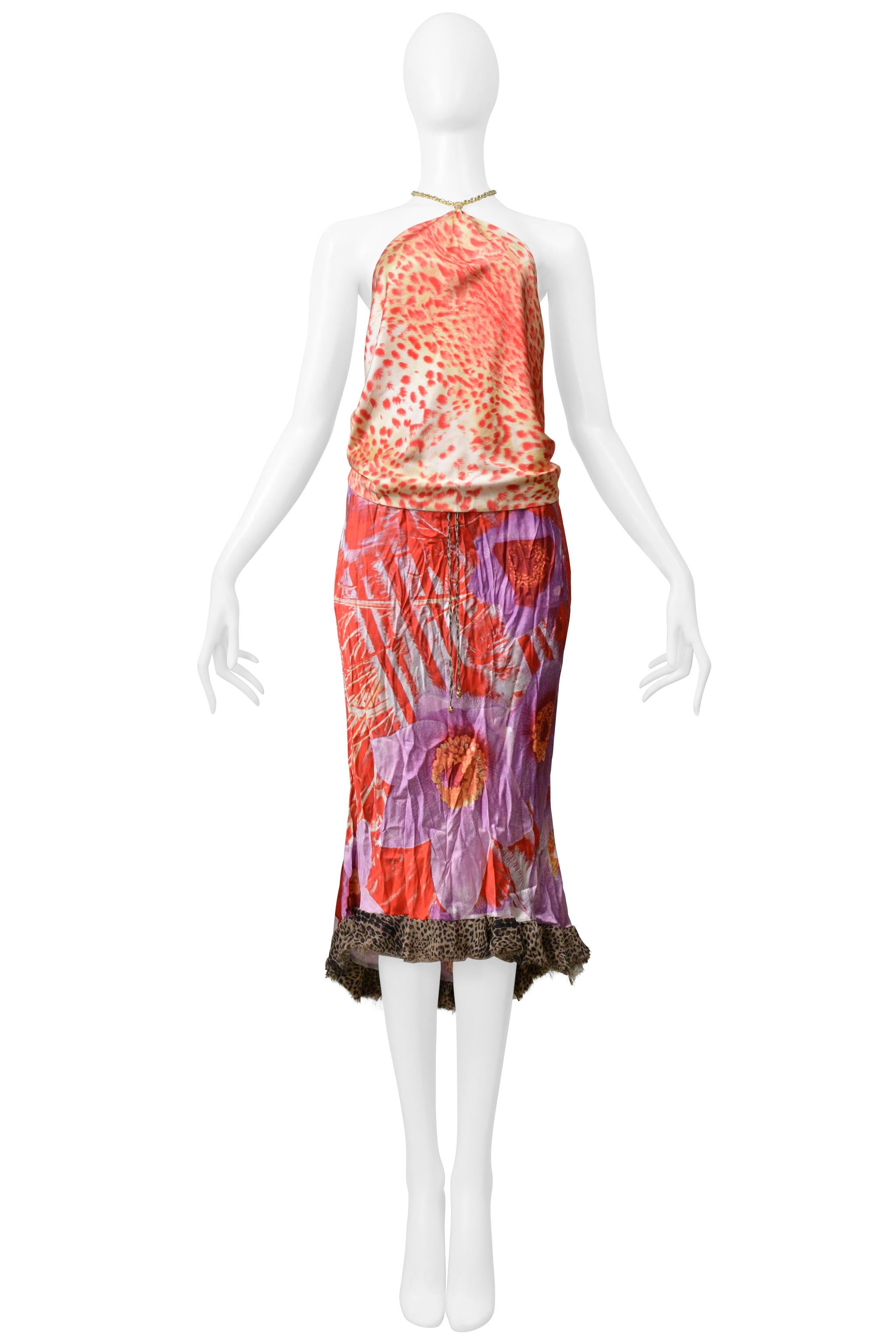 Roberto Cavalli Red & Purple Leopard & Floral 2 Piece Skirt And Top 2