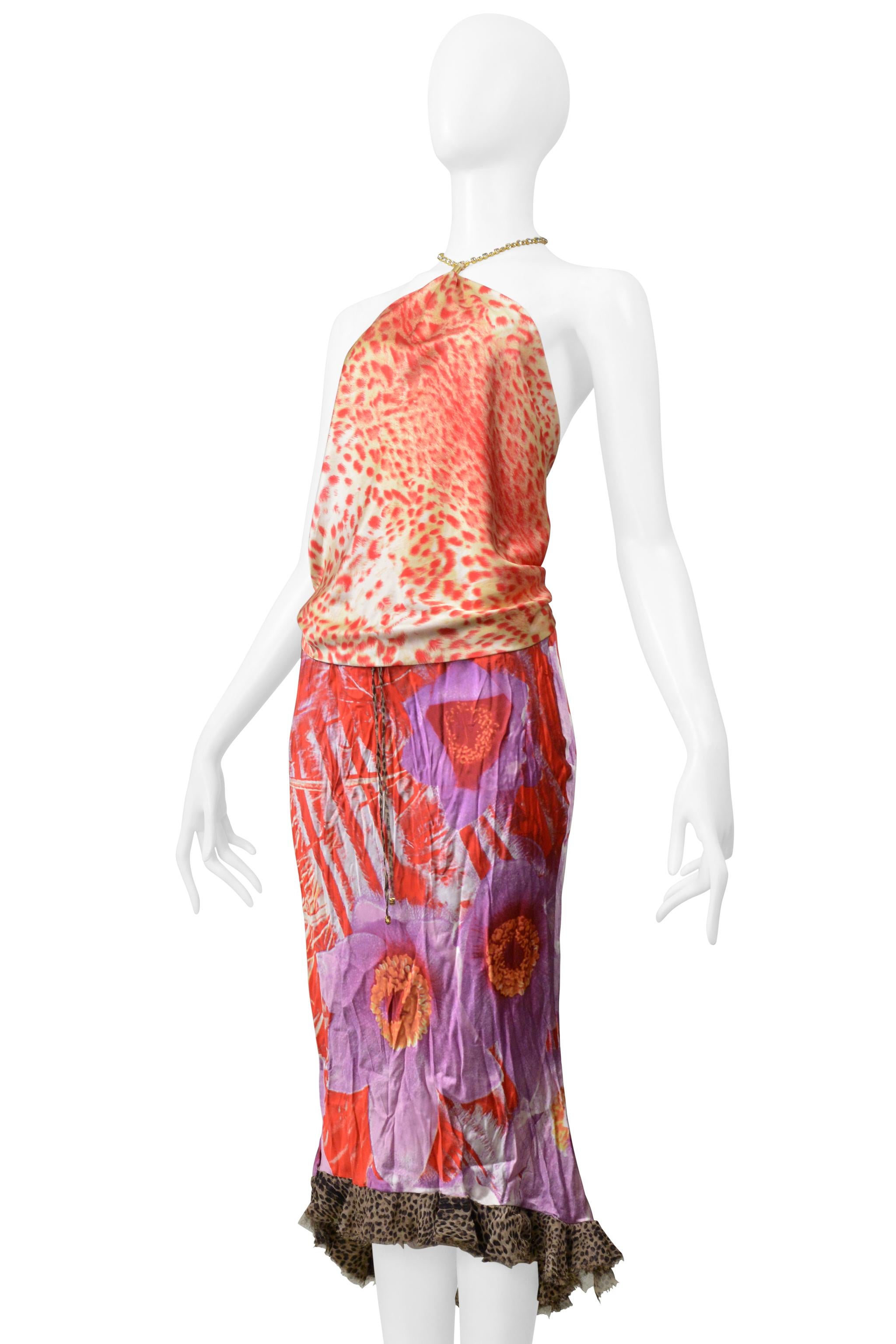 Roberto Cavalli Red & Purple Leopard & Floral 2 Piece Skirt And Top 3