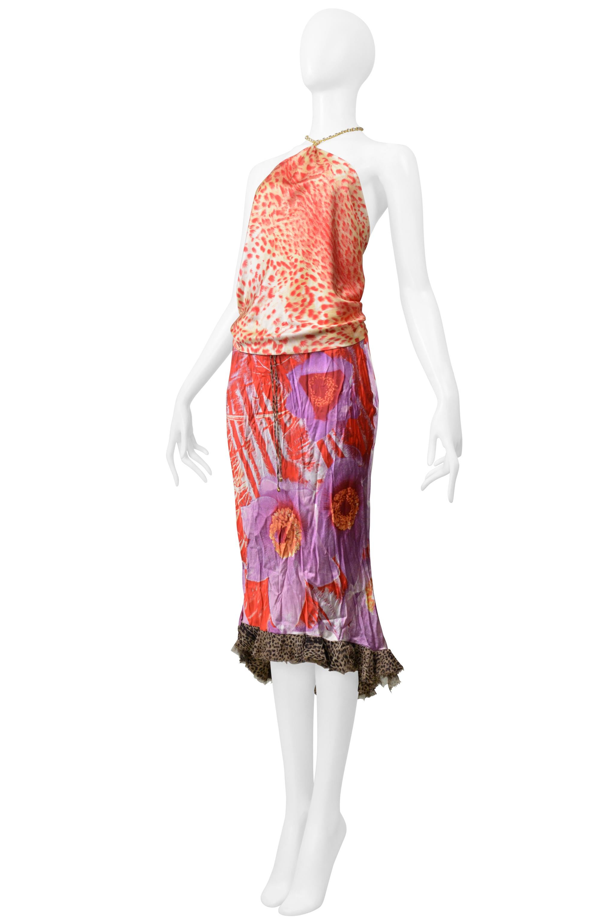 Roberto Cavalli Red & Purple Leopard & Floral 2 Piece Skirt And Top 4