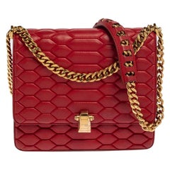 Roberto Cavalli Red Quilted Leather Flap Shoulder Bag