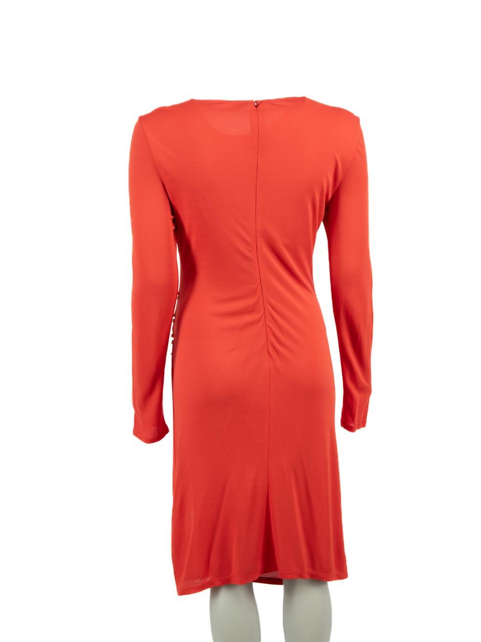 Roberto Cavalli Red Ruched Midi Dress Size XL In Excellent Condition For Sale In London, GB