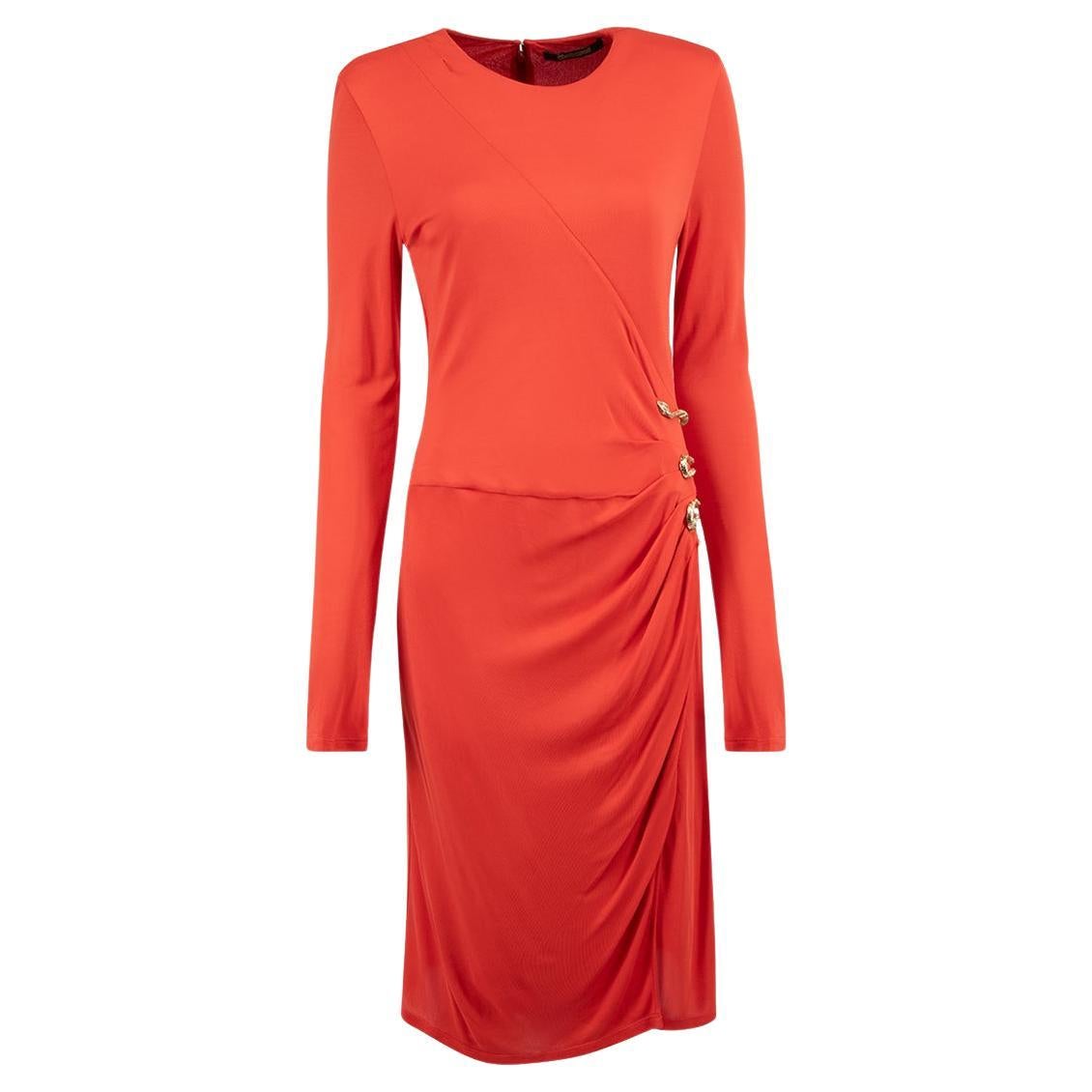 Roberto Cavalli Red Ruched Midi Dress Size XL For Sale
