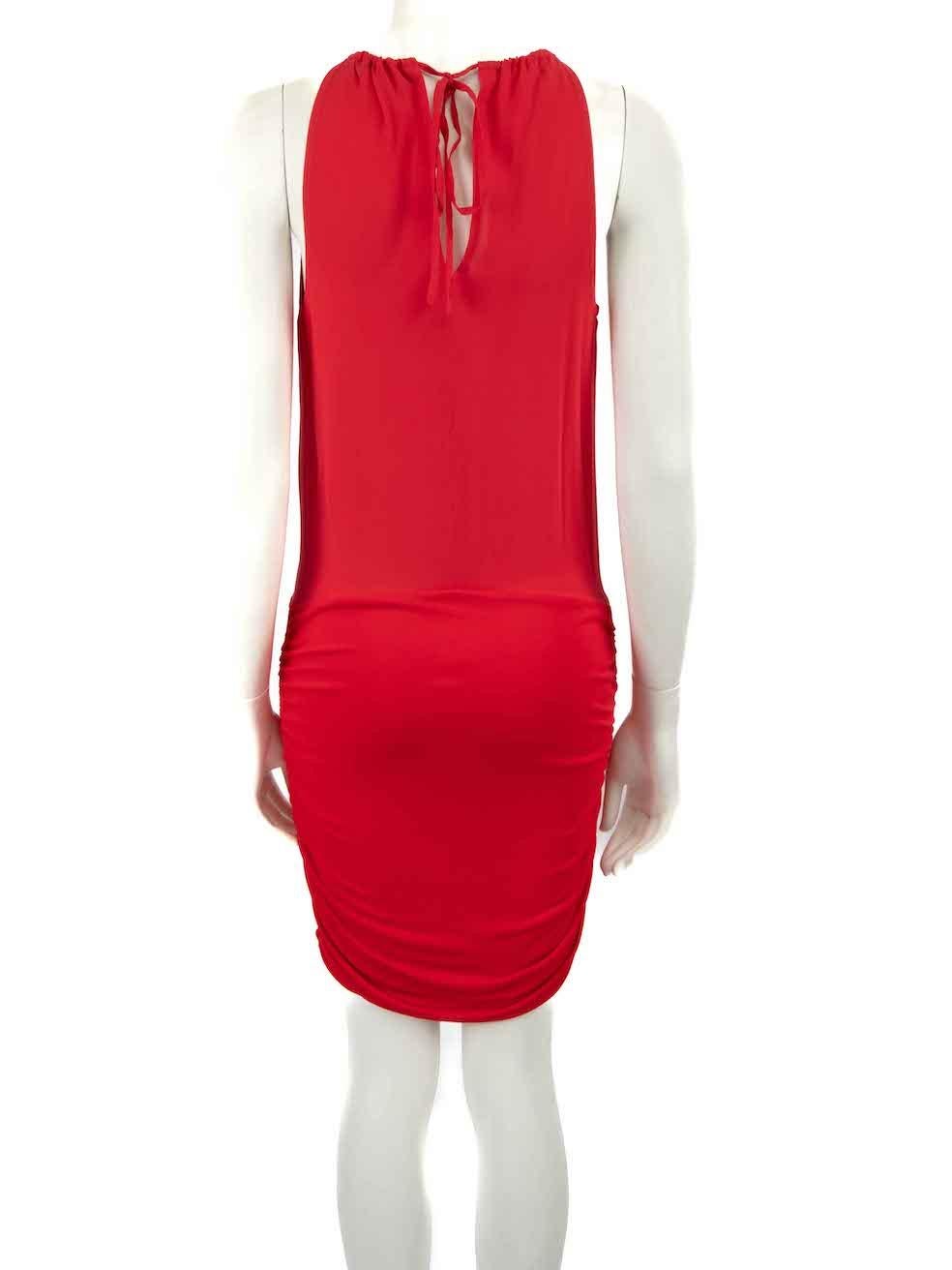 Roberto Cavalli Red Ruched Snake Detail Dress Size XS In Good Condition For Sale In London, GB