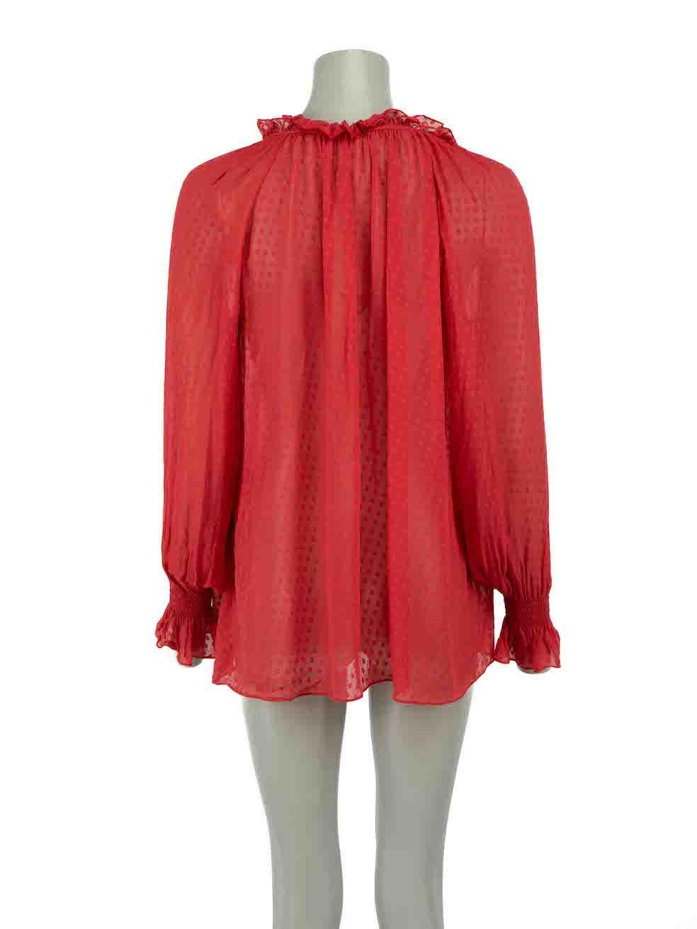 Roberto Cavalli Red Ruffle Dotted Blouse Size S In Good Condition For Sale In London, GB