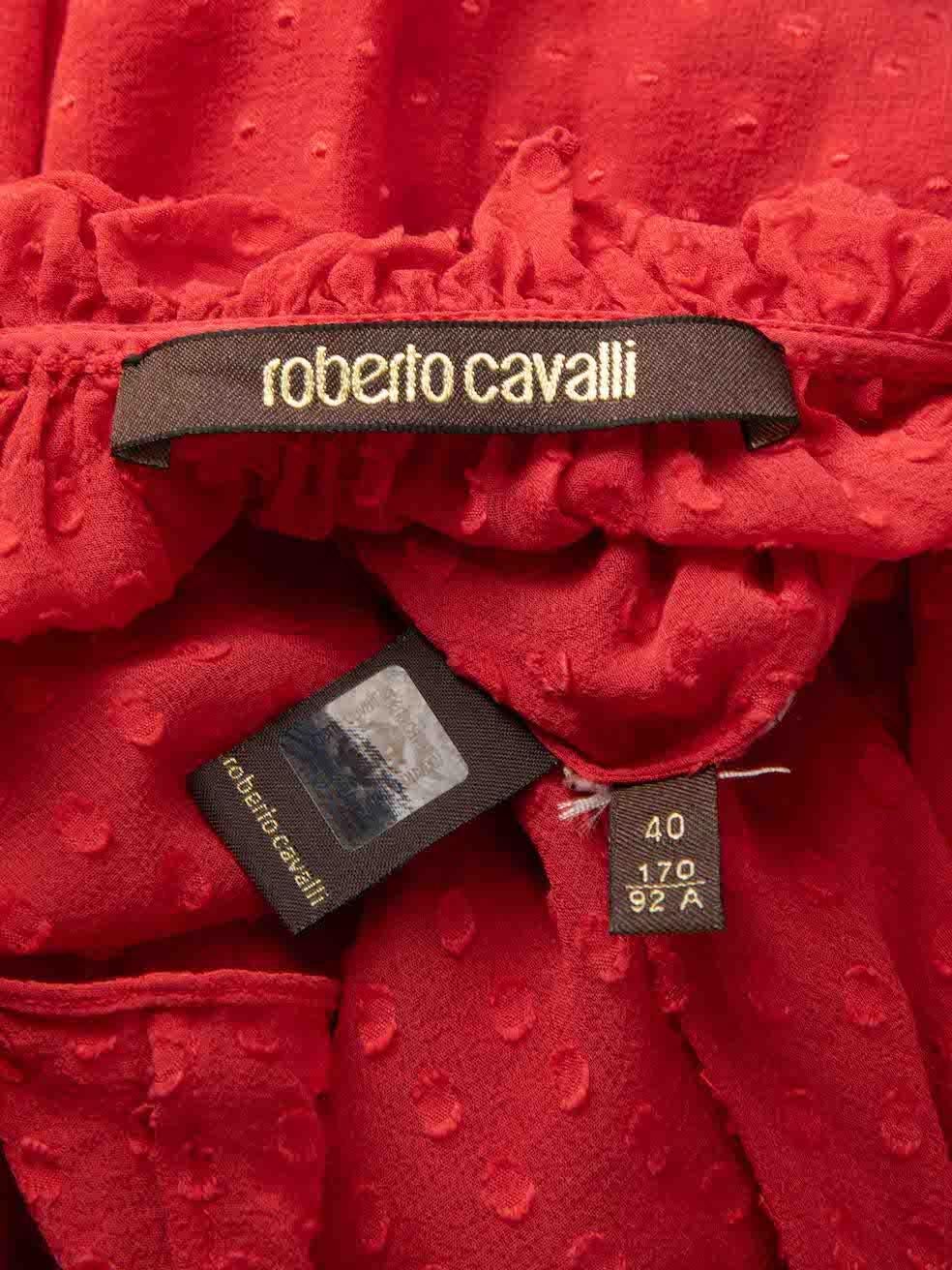 Roberto Cavalli Rote gepunktete Bluse mit Rüschen Größe S Damen im Angebot