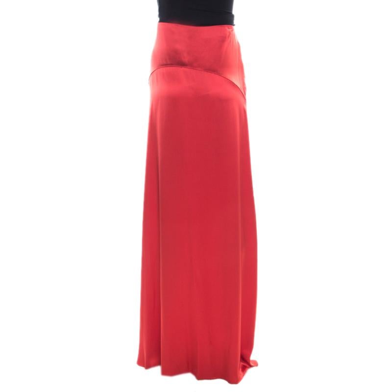 red silk maxi skirt