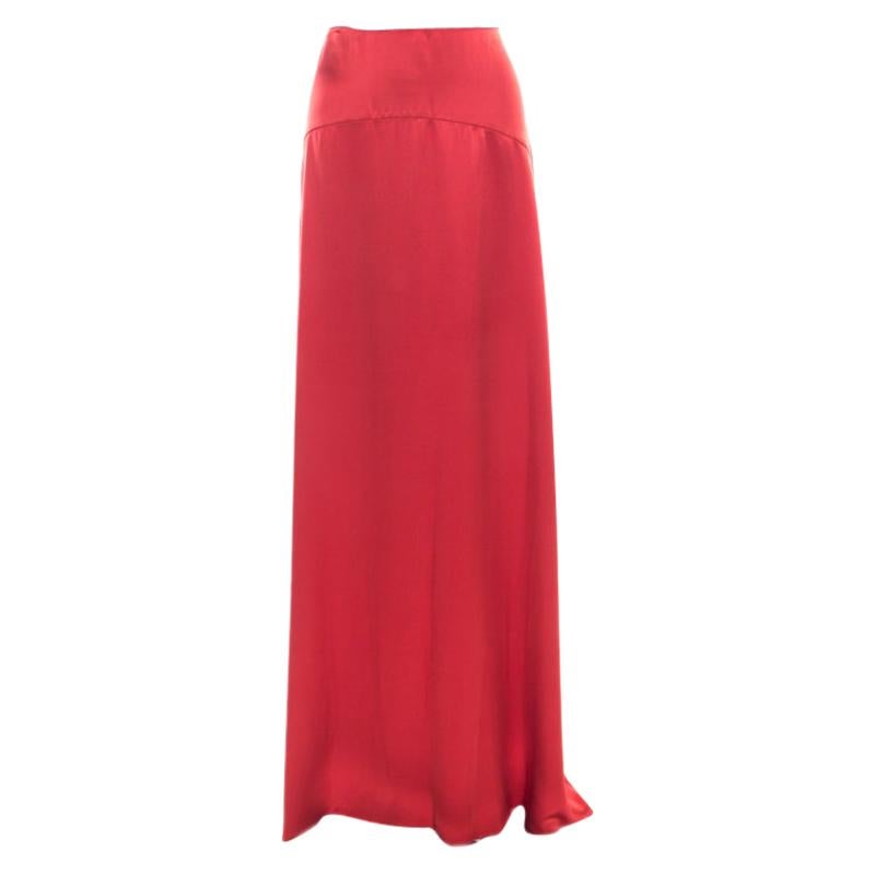 Roberto Cavalli Red Satin Silk Maxi Skirt M