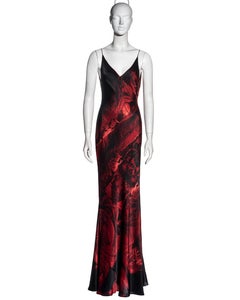 Roberto Cavalli red silk bias-cut floor-length evening dress, fw 2000