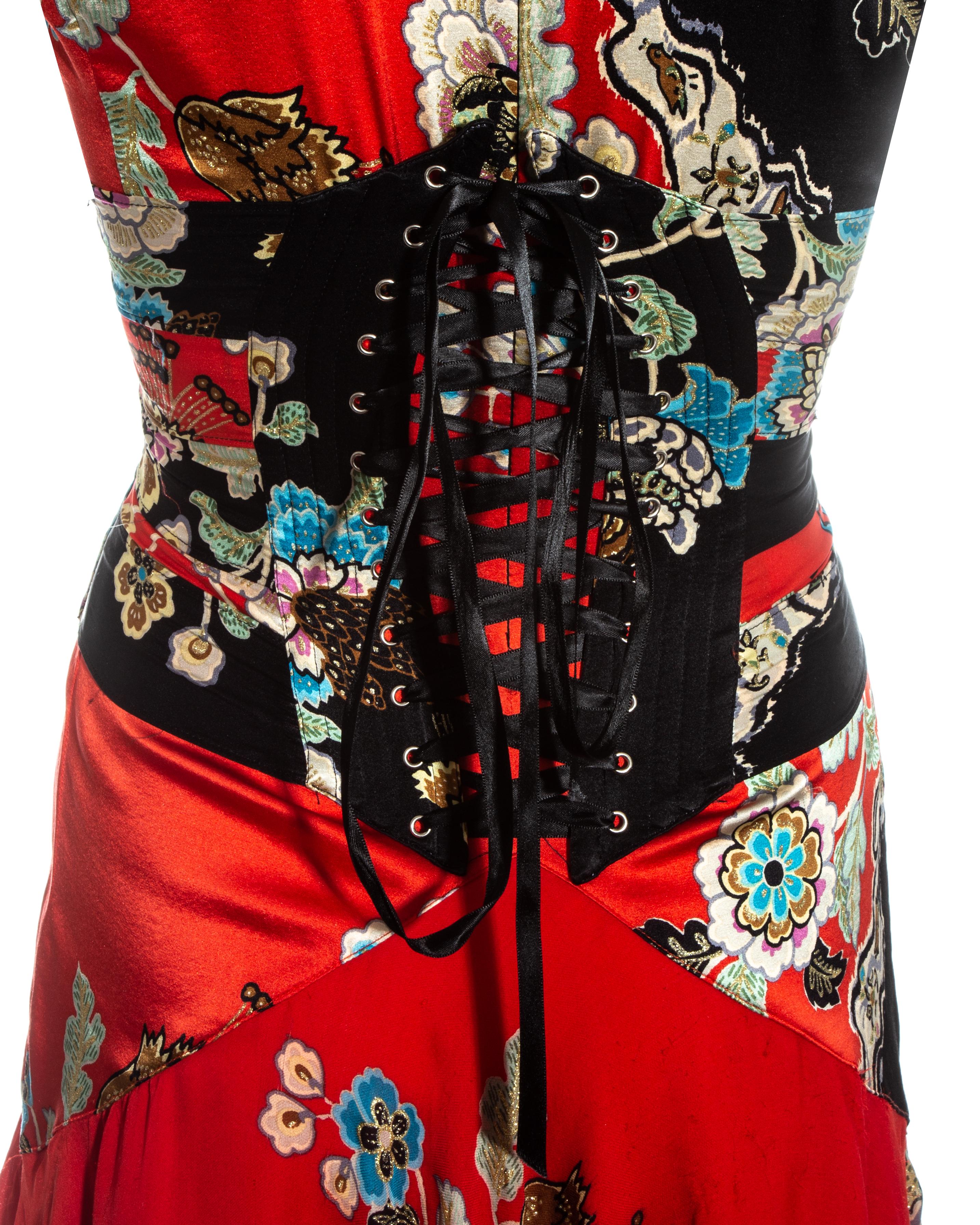 Women's Roberto Cavalli red silk Cheongsam style mini dress and corset, ss 2003