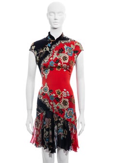 Roberto Cavalli red silk cheongsam style mini dress, ss 2003