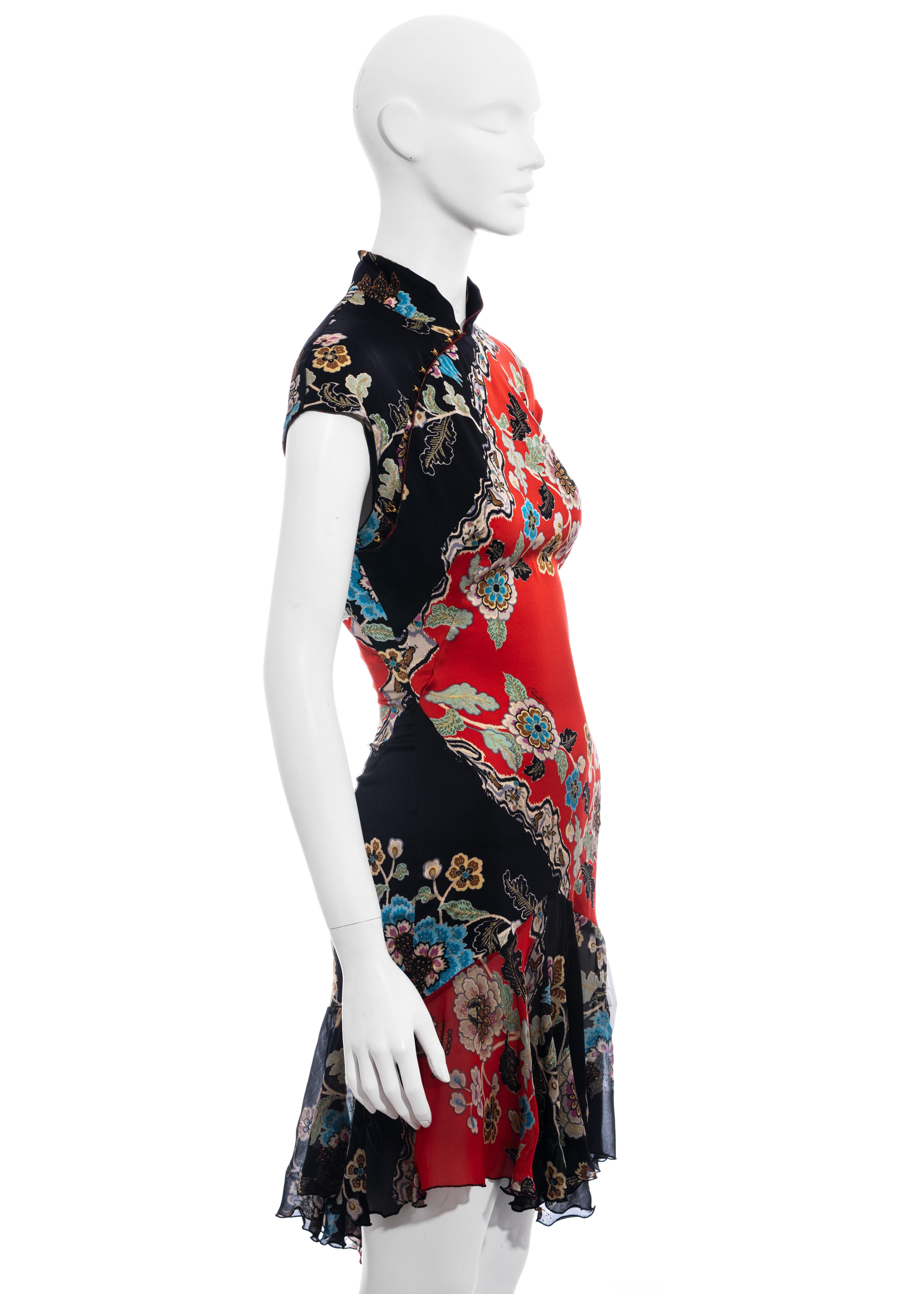 Women's Roberto Cavalli red silk cheongsam style mini dress, ss 2003