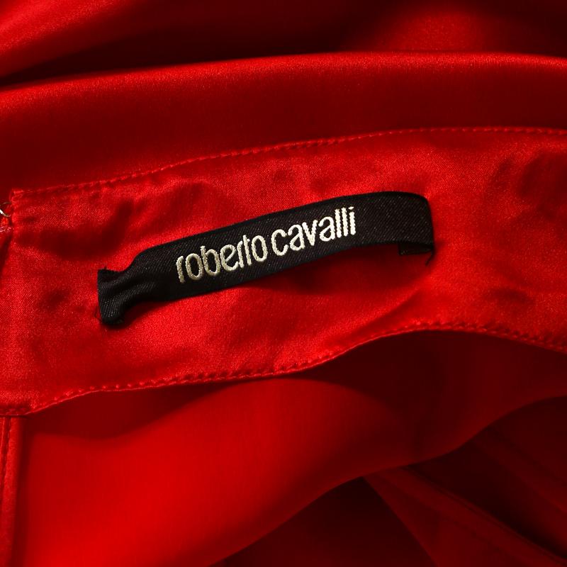 Roberto Cavalli Red Silk Satin Flared Maxi Skirt S 1