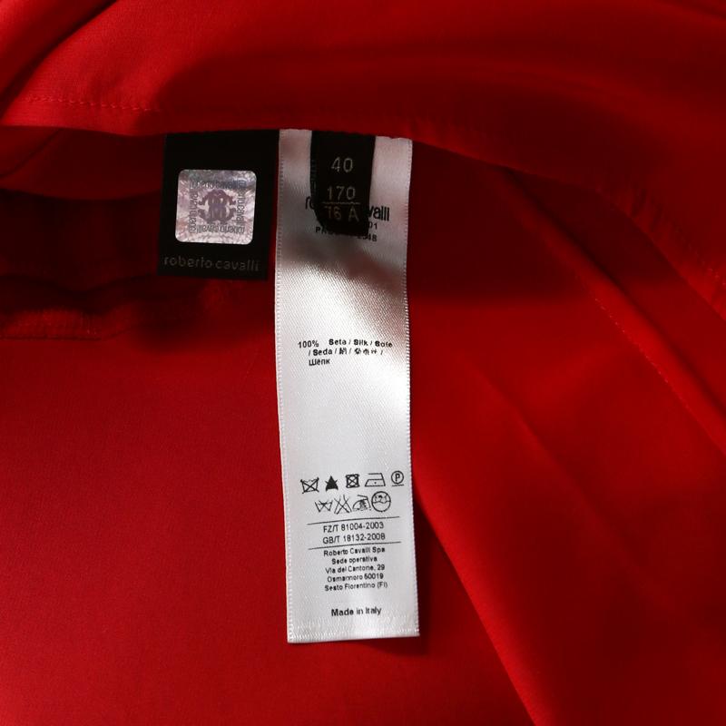 Roberto Cavalli Red Silk Satin Flared Maxi Skirt S 2