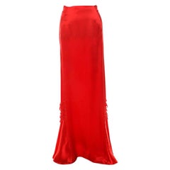 Roberto Cavalli Red Silk Satin Flared Maxi Skirt S