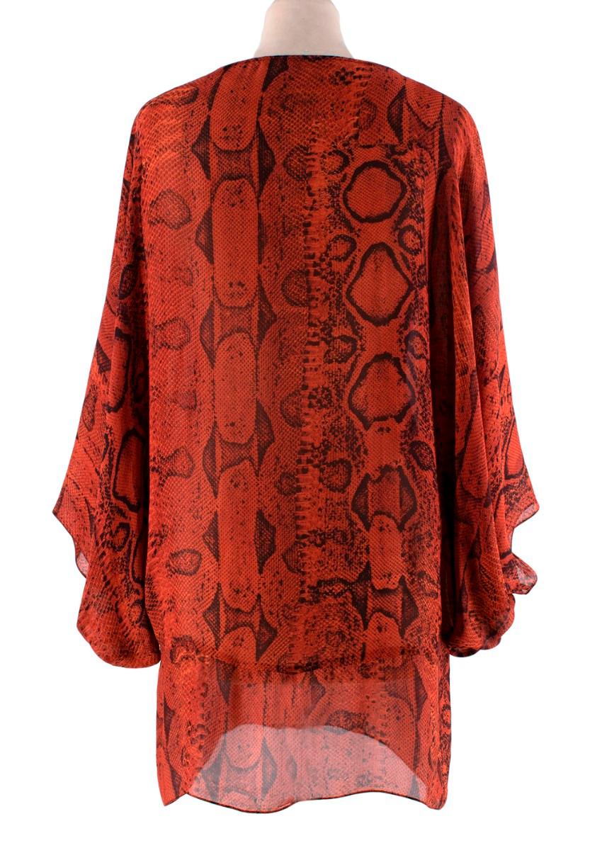 Roberto Cavalli Red Silk Snake Print Peasant Blouse In Excellent Condition For Sale In London, GB