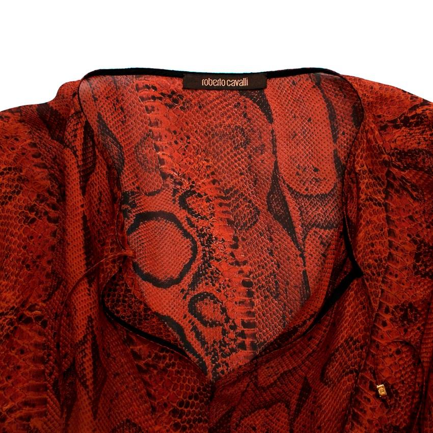 Women's Roberto Cavalli Red Silk Snake Print Peasant Blouse For Sale