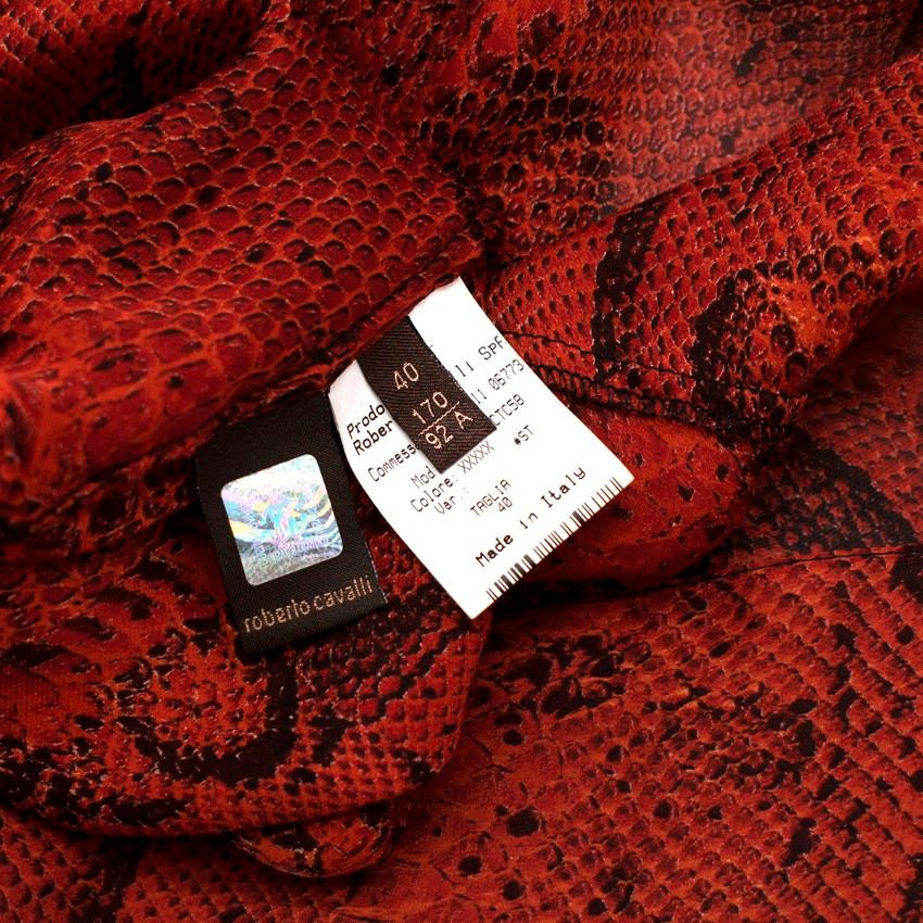 Roberto Cavalli Red Silk Snake Print Peasant Blouse For Sale 4