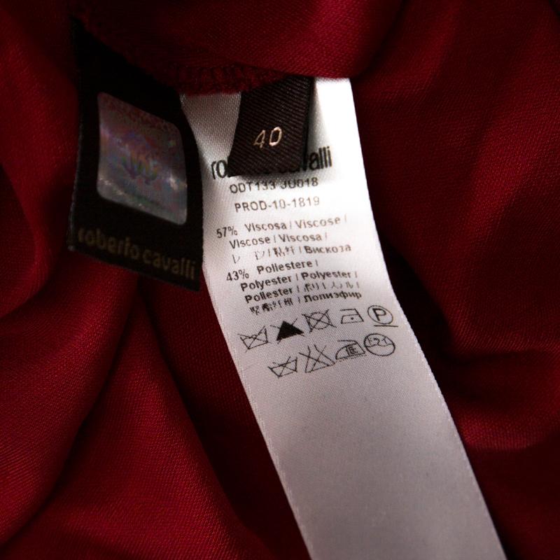 Roberto Cavalli Red Stretch Jersey Long Sleeve Maxi Dress S 2