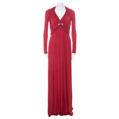 Roberto Cavalli Red Stretch Jersey Long Sleeve Maxi Dress S