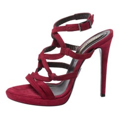 Roberto Cavalli Red Suede Leather Strappy Sandals Size 37