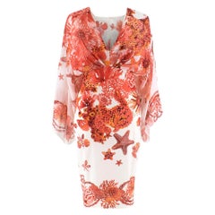 Roberto Cavalli Red 
White Silk Printed Dress IT 44