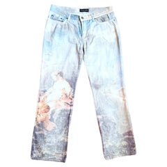 Used Roberto Cavalli Renaissance Painting Putto Angel Amour Tattoo Men Medium Pants 