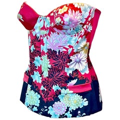 Roberto Cavalli Resort 2009 Runway Chinoiserie Print Silk Bustier Corset Top